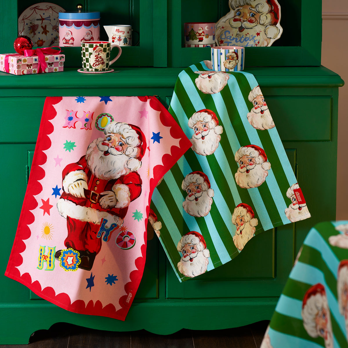 Eleanor Bowmer Jolly Santa Pair of Tea Towels Bright