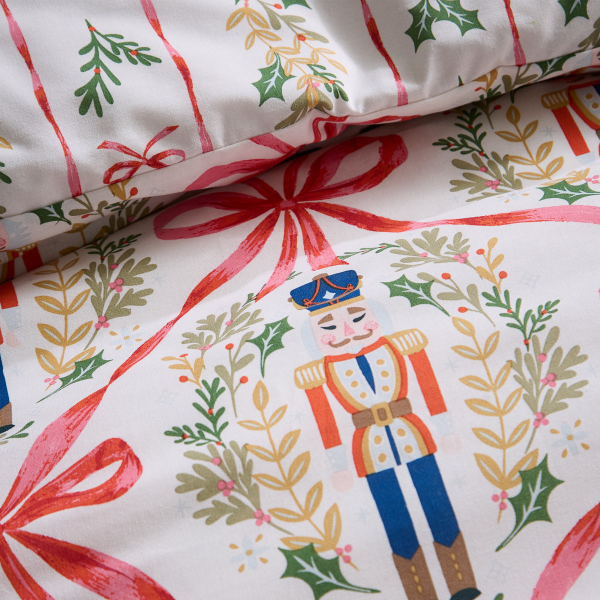 Catherine Lansfield Christmas Nutcracker Bows Duvet Cover Bedding Set Natural