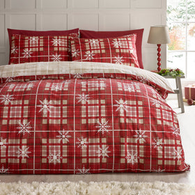 Catherine Lansfield Christmas Scandi Check Duvet Cover Bedding Set Red