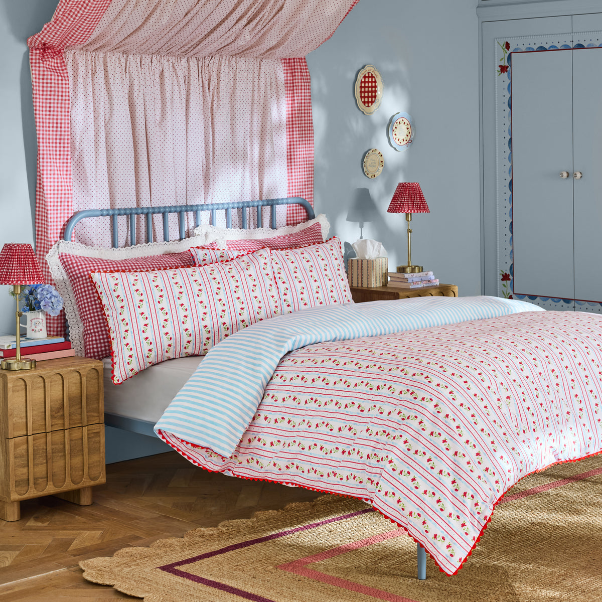 Cath Kidston Treasure Stripe Duvet Cover Bedding Set Red Blue
