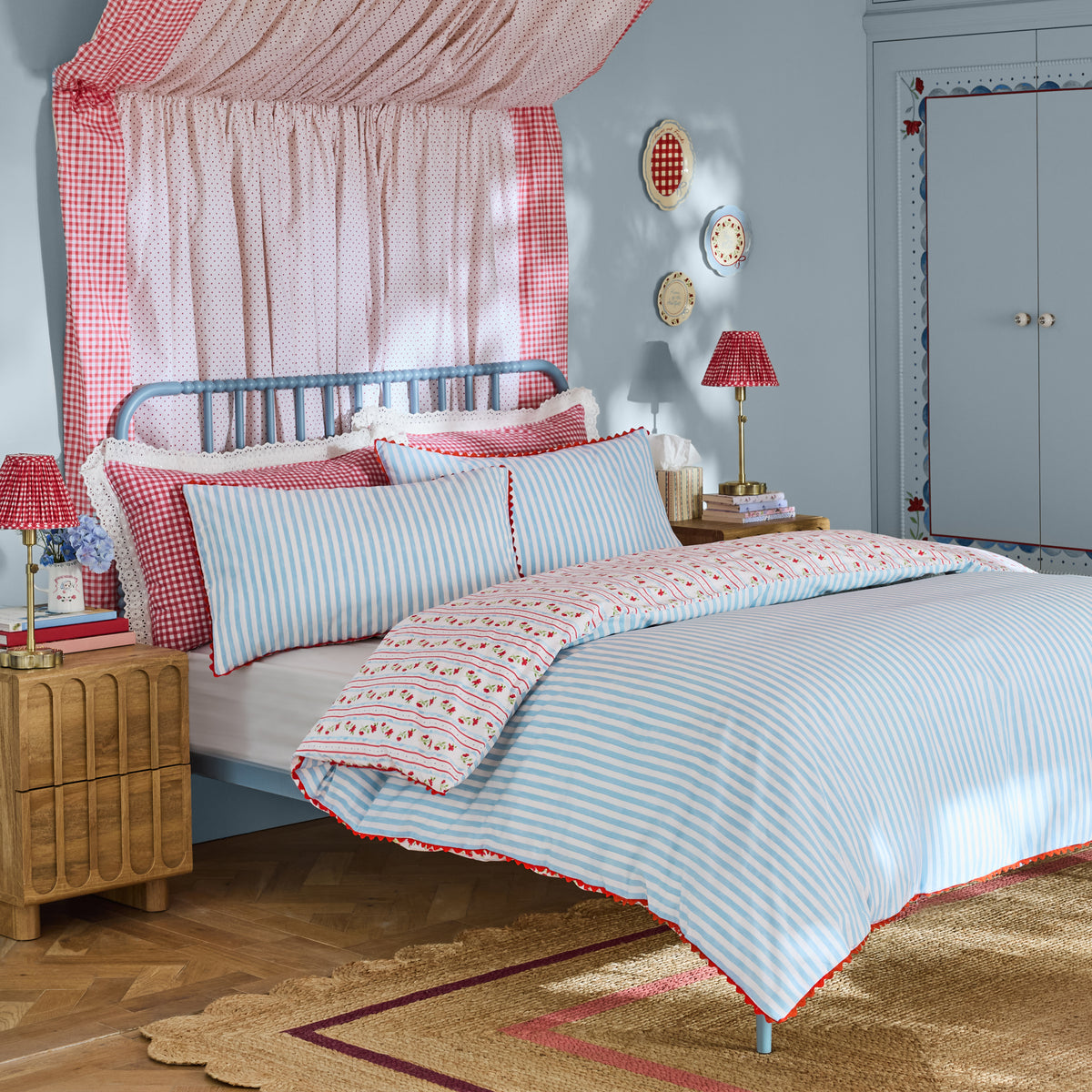 Cath Kidston Treasure Stripe Duvet Cover Bedding Set Red Blue