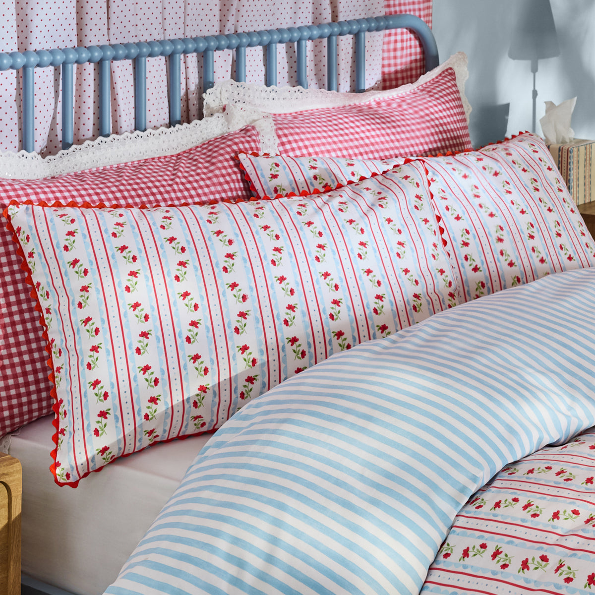Cath Kidston Treasure Stripe Duvet Cover Bedding Set Red Blue