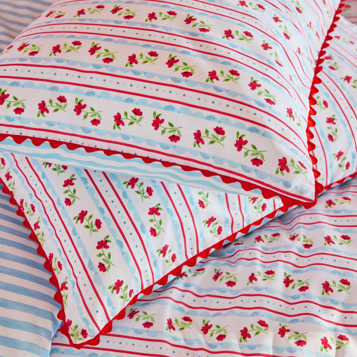 Cath Kidston Treasure Stripe Duvet Cover Bedding Set Red Blue