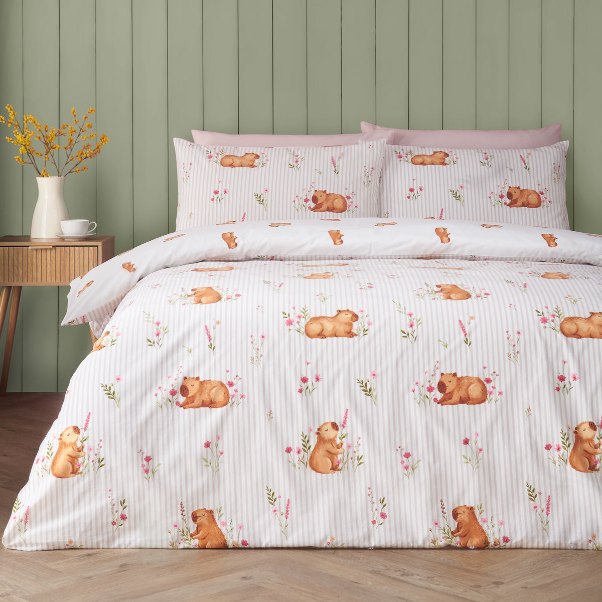 Catherine Lansfield Happy Capybara Duvet Cover Bedding Set Natural