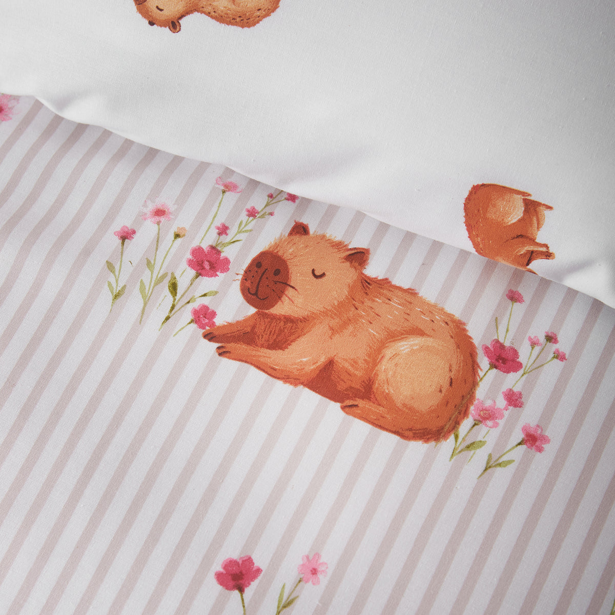 Catherine Lansfield Happy Capybara Duvet Cover Bedding Set Natural