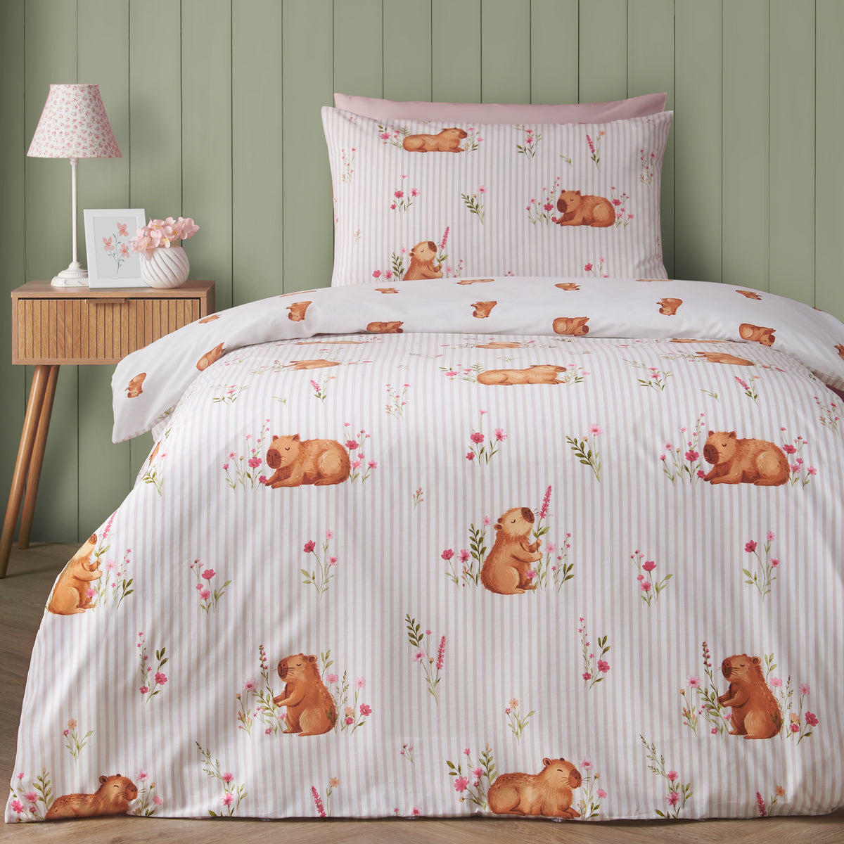 Catherine Lansfield Happy Capybara Duvet Cover Bedding Set Natural