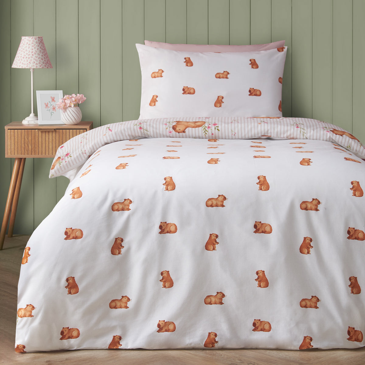 Catherine Lansfield Happy Capybara Duvet Cover Bedding Set Natural