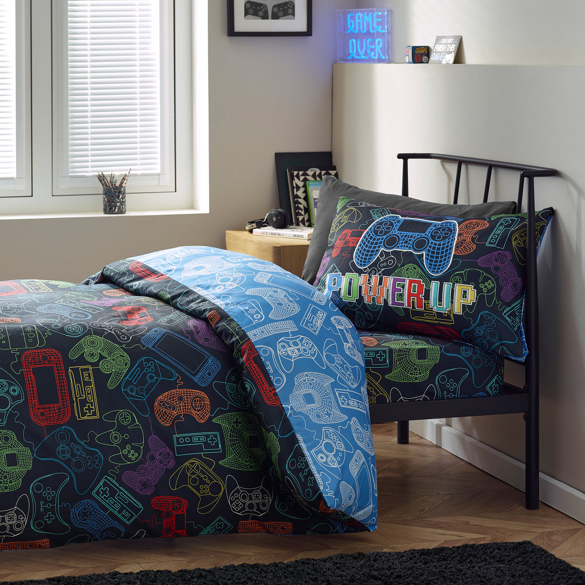 Catherine Lansfield Power Up Gamer Childrens Bedding Black