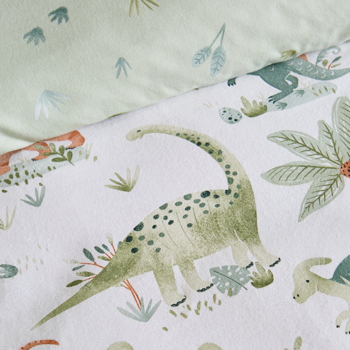 Catherine Lansfield Brushed Sleepy Saurus Dino Bed Linen Fitted Sheet Cream