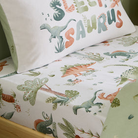 Catherine Lansfield Brushed Sleepy Saurus Dino Childrens Bedding Cream