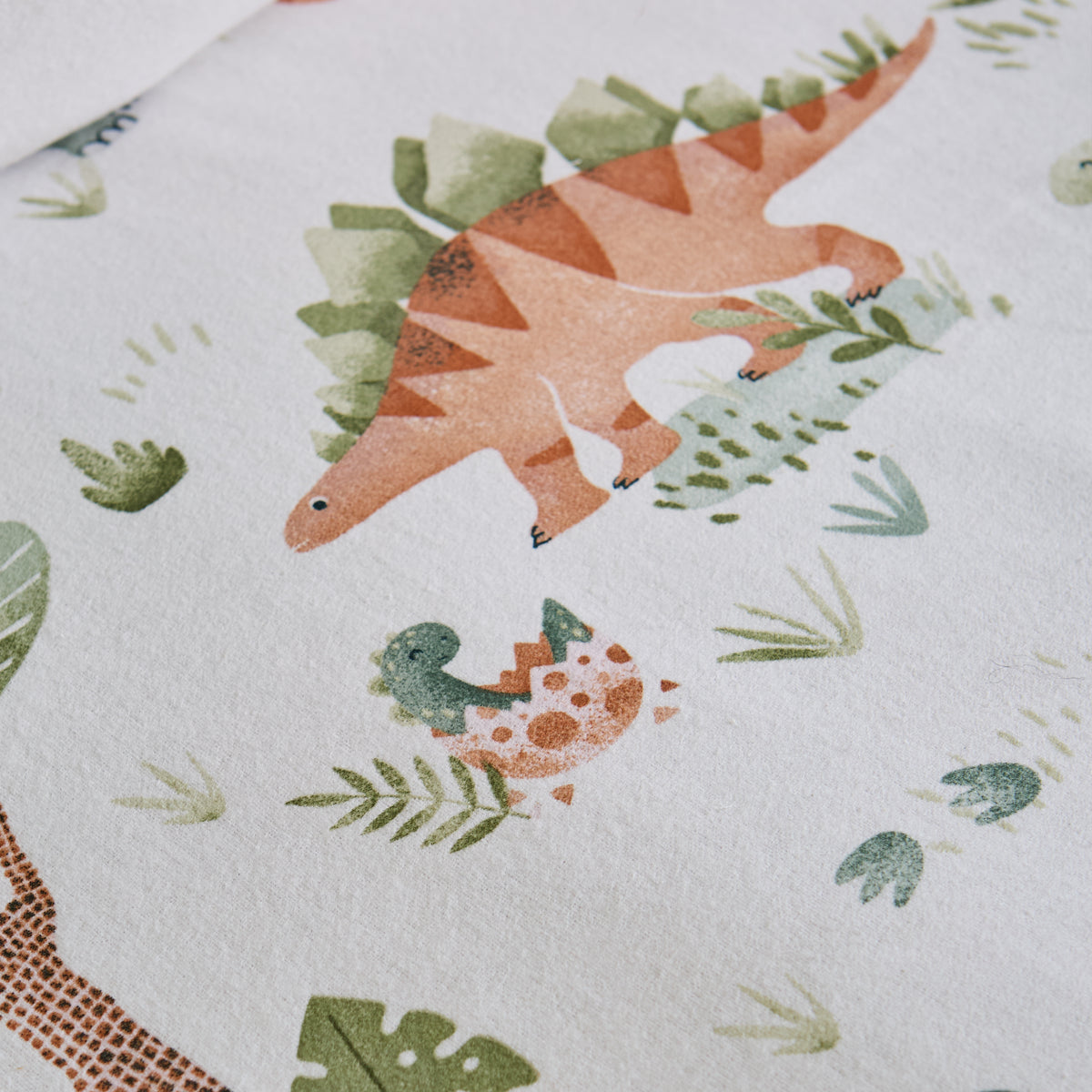 Catherine Lansfield Brushed Sleepy Saurus Dino Bed Linen Fitted Sheet Cream