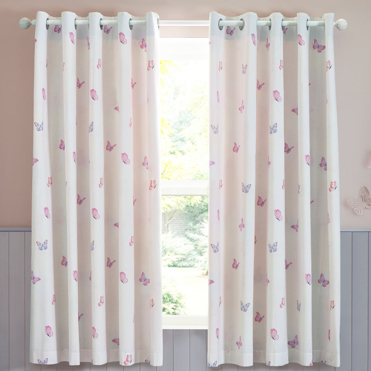 Catherine Lansfield Ombre Butterflies Ready Made Eyelet Curtains 66 x 72 Pink