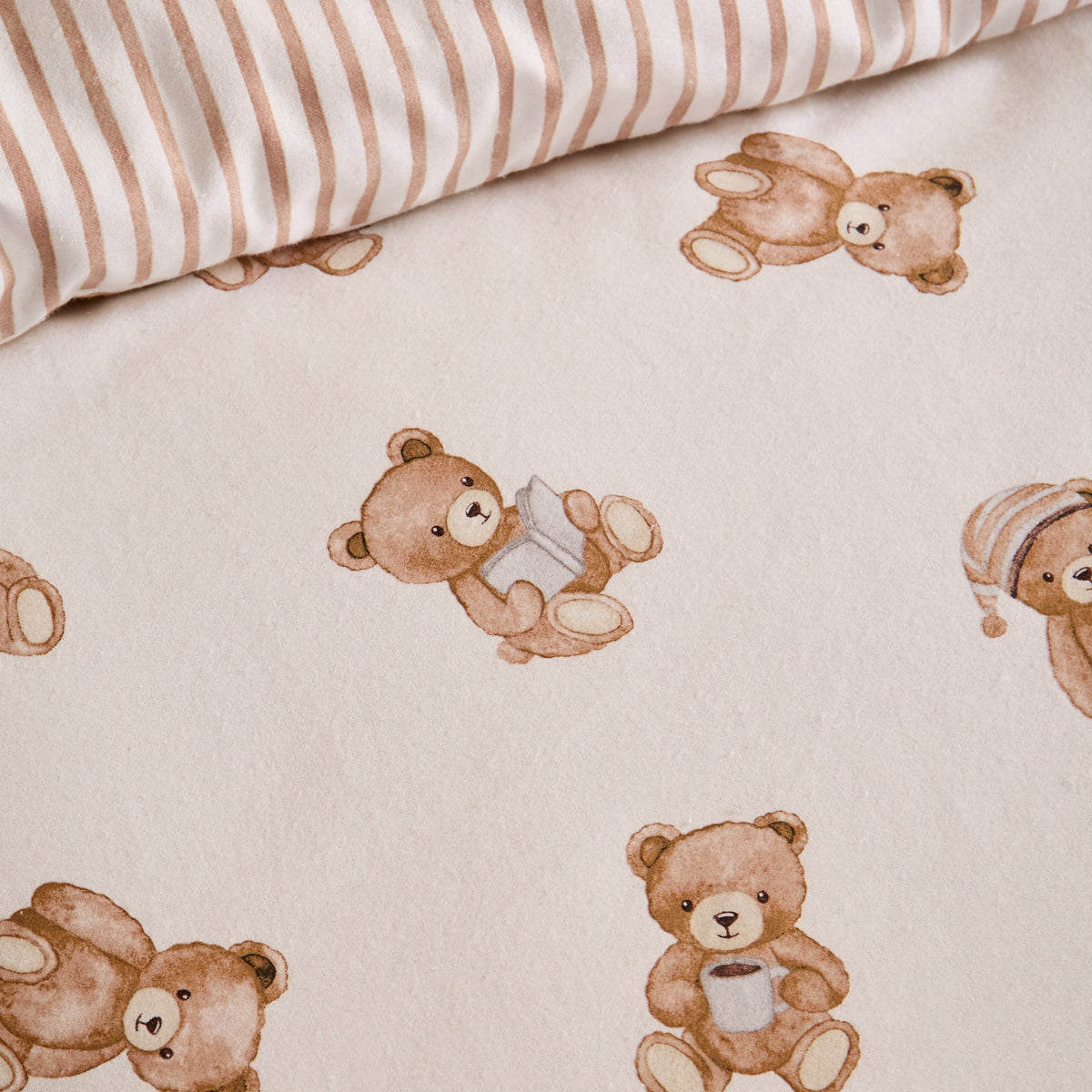Catherine Lansfield Brushed Teddy Bear Bed Linen Fitted Sheet Cream
