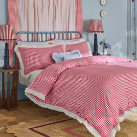 Cath Kidston Painted Gingham Lace Duvet Cover Bedding Set Red