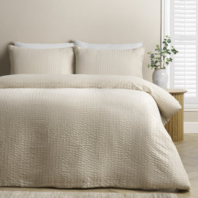 Catherine Lansfield Stripe Seersucker Duvet Cover Bedding Set Natural