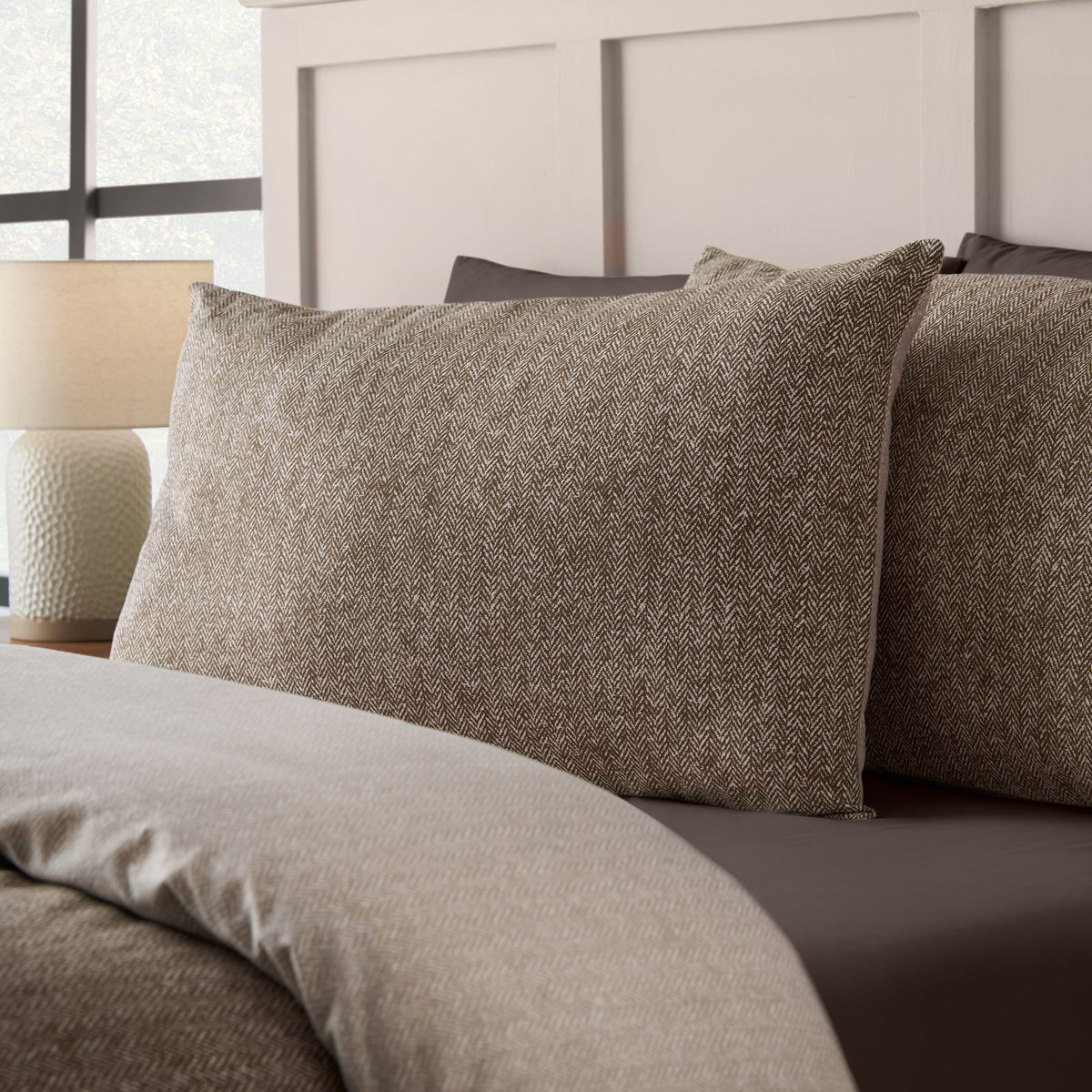 Catherine Lansfield Brushed Herringbone Duvet Cover Bedding Set Chocolate