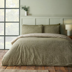 Catherine Lansfield Brushed Herringbone Duvet Cover Bedding Set Green