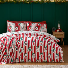 Catherine Lansfield Christmas Vintage Stripe Duvet Cover Bedding Set Red