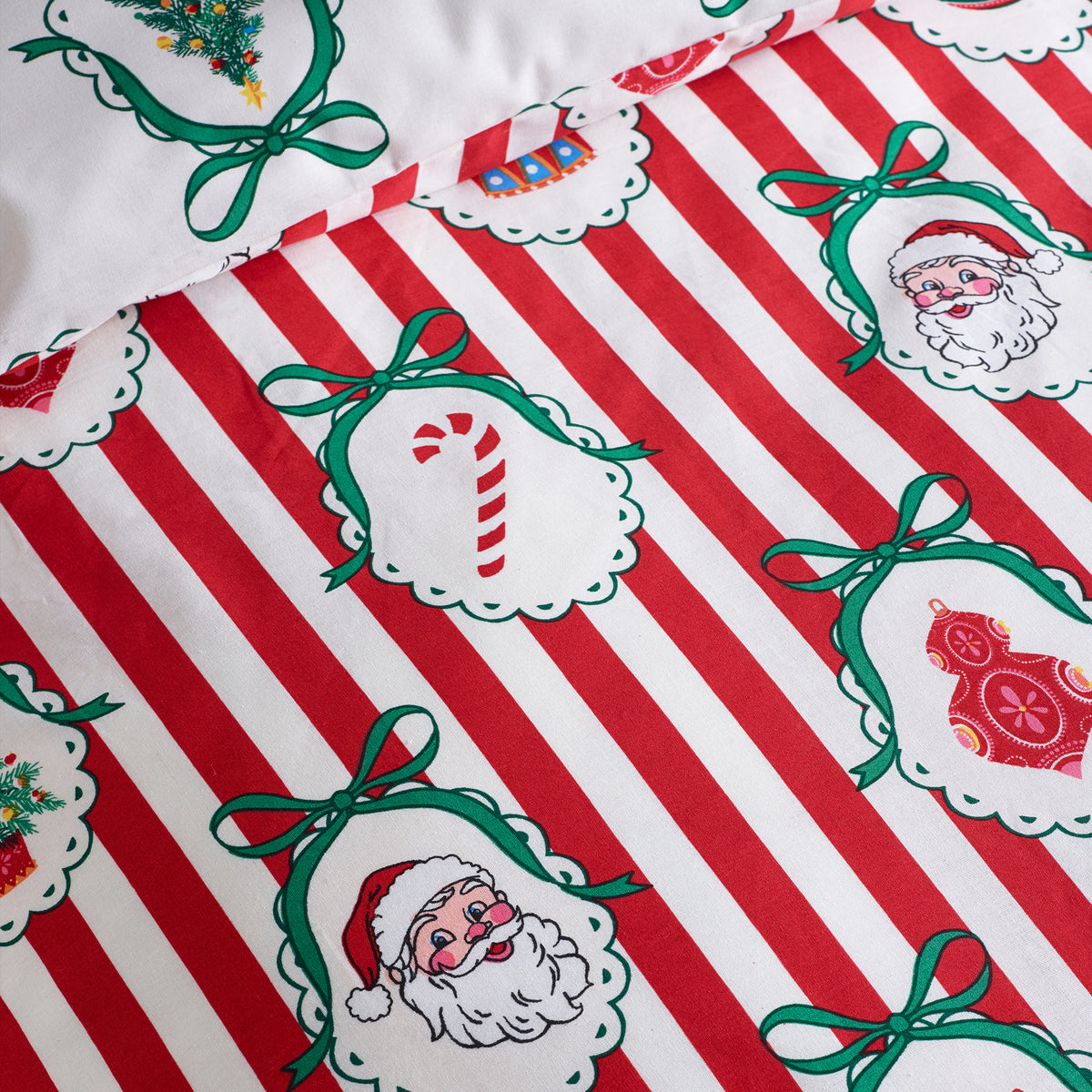 Catherine Lansfield Christmas Vintage Stripe Duvet Cover Bedding Set Red