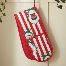 Catherine Lansfield Christmas Vintage Stripe Oven Glove Double Red