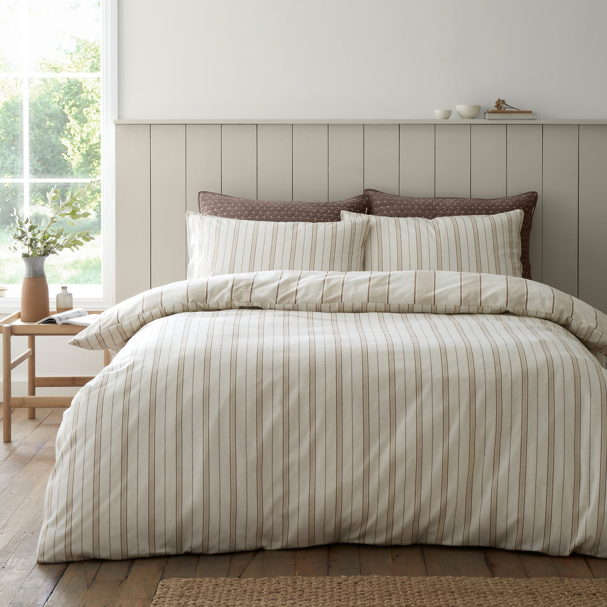 Bianca Brushed Regal Stripe Duvet Cover Bedding Set Natural