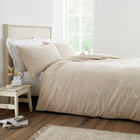 Bianca Brushed Embroidery Leaf Duvet Cover Bedding Set Natural