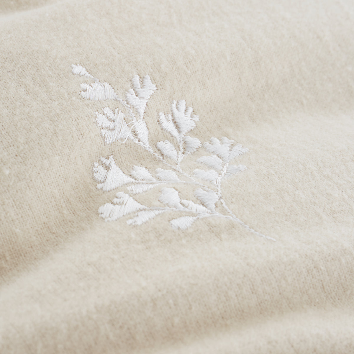 Bianca Brushed Embroidery Leaf Duvet Cover Bedding Set Natural