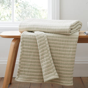 Bianca Cotton Muslin Stripe Throw Green