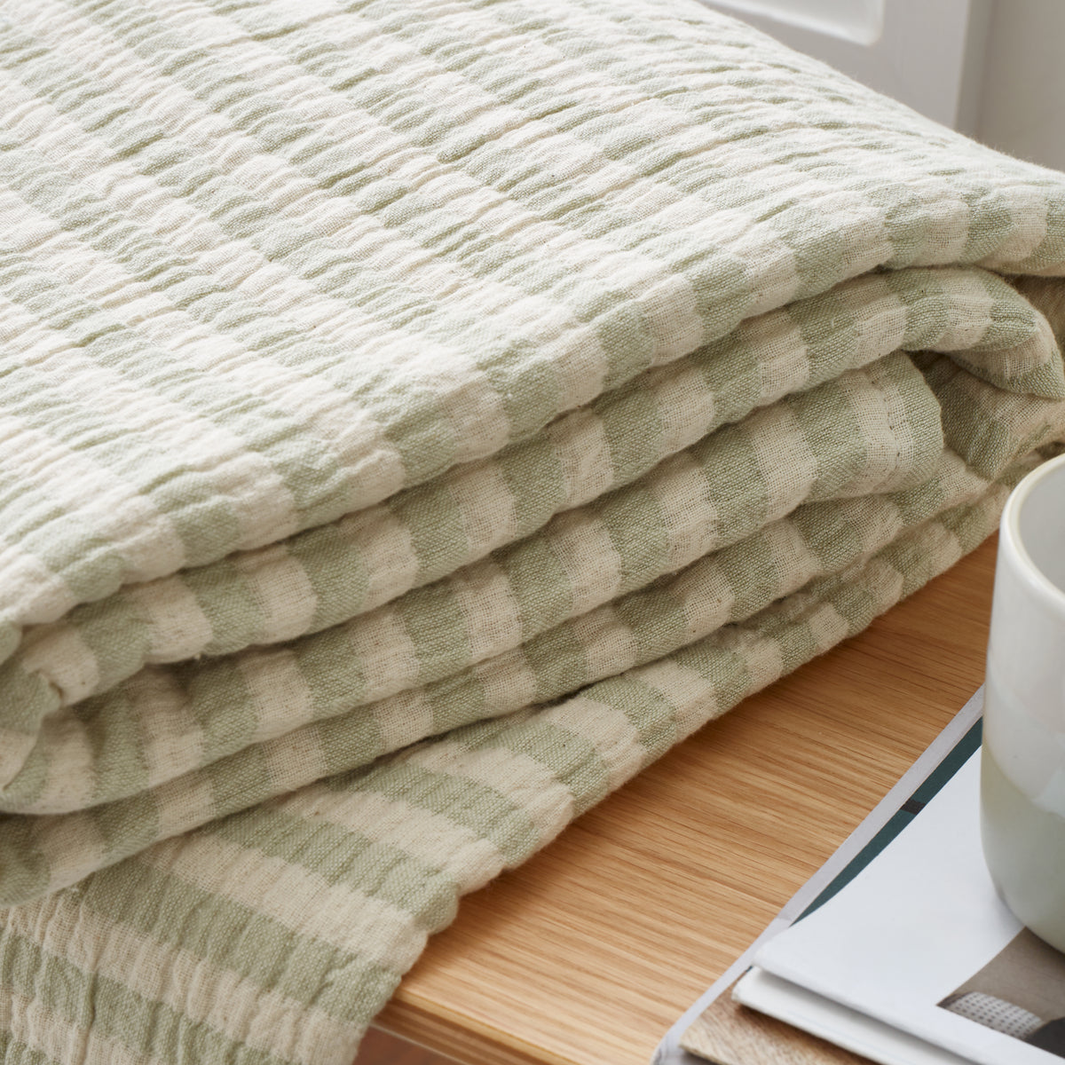 Bianca Cotton Muslin Stripe Throw Green