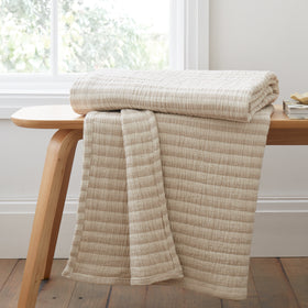 Bianca Cotton Muslin Stripe Throw Natural