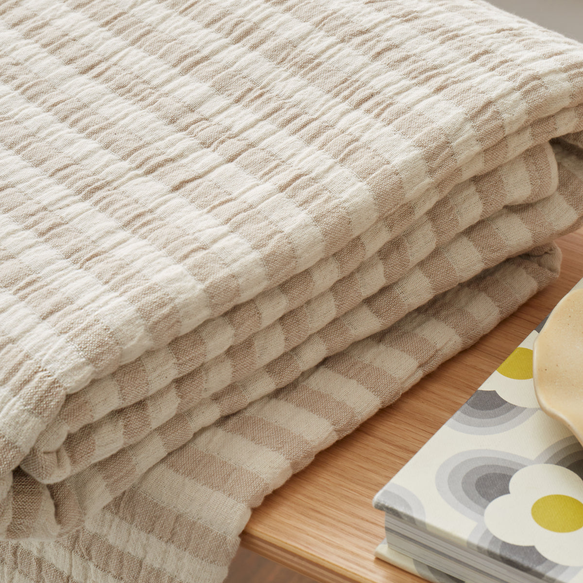 Bianca Cotton Muslin Stripe Throw Natural