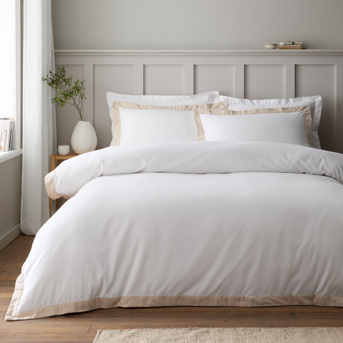Bianca Brushed Tailored Duvet Cover Bedding Set White Natural