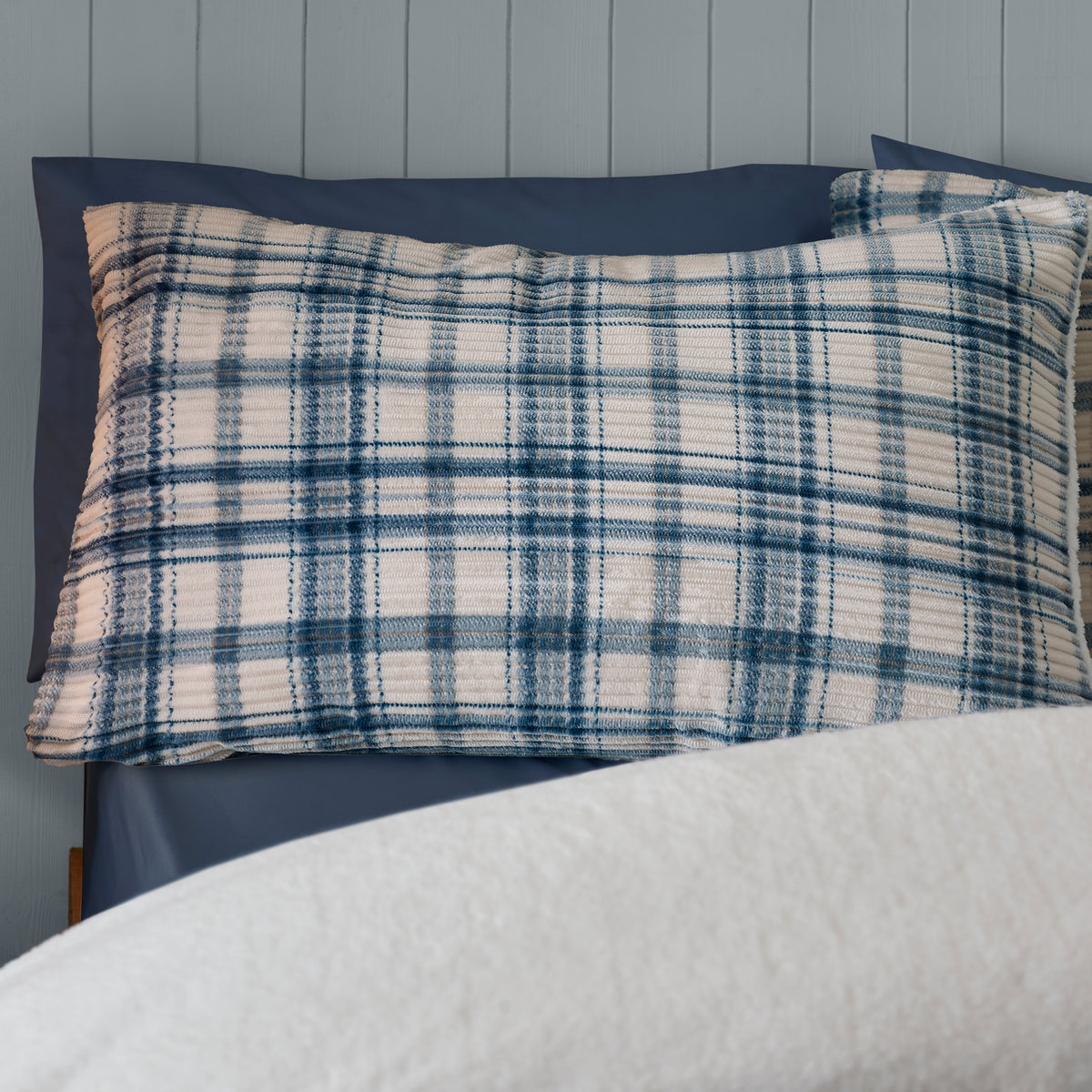 Catherine Lansfield Cosy Ribbed Check Duvet Cover Bedding Set Blue
