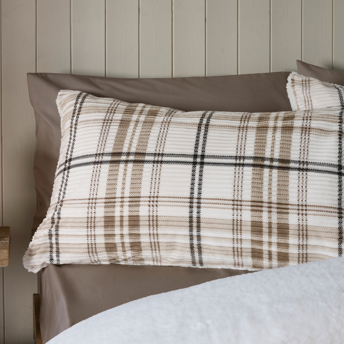 Catherine Lansfield Cosy Ribbed Check Duvet Cover Bedding Set Natural