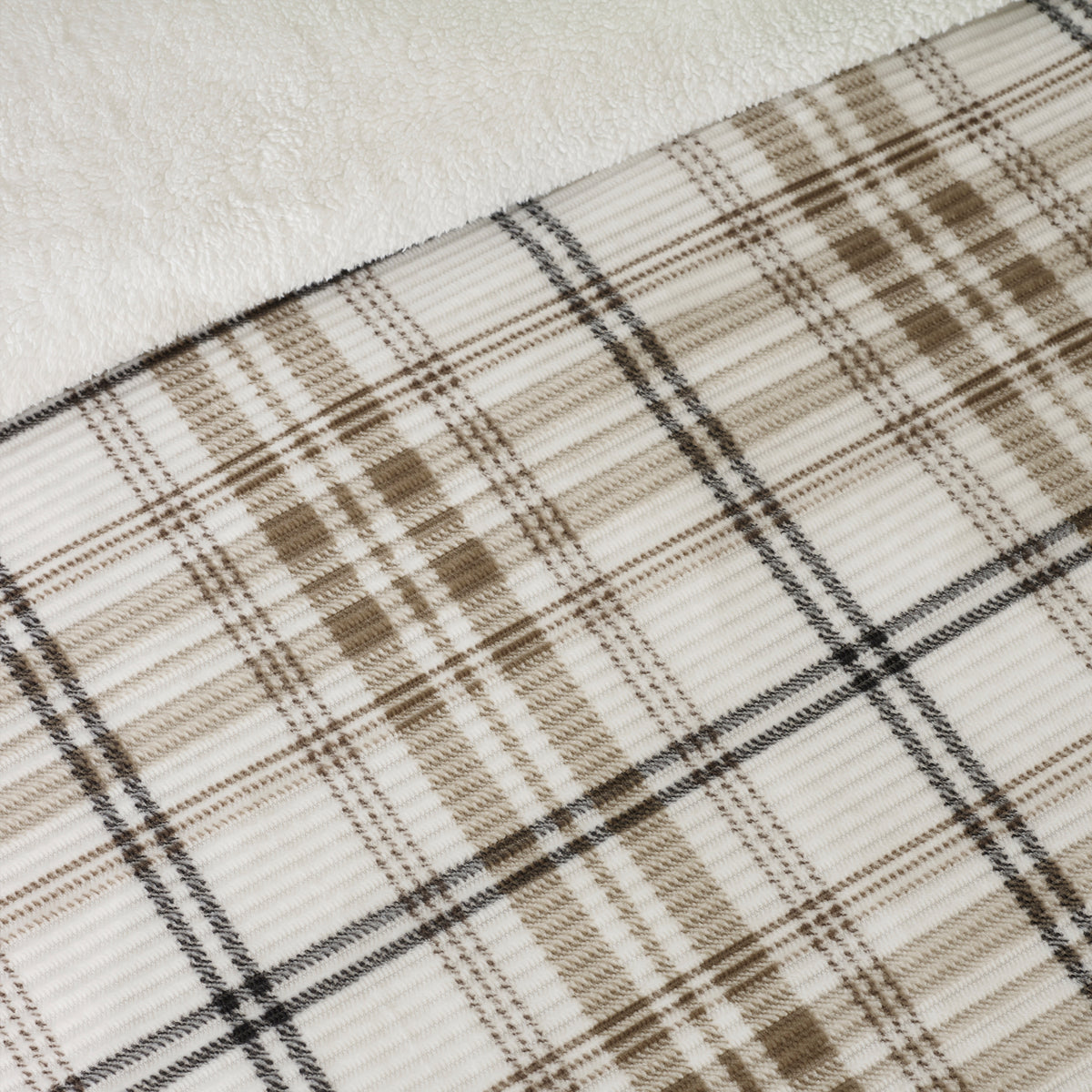 Catherine Lansfield Cosy Ribbed Check Duvet Cover Bedding Set Natural