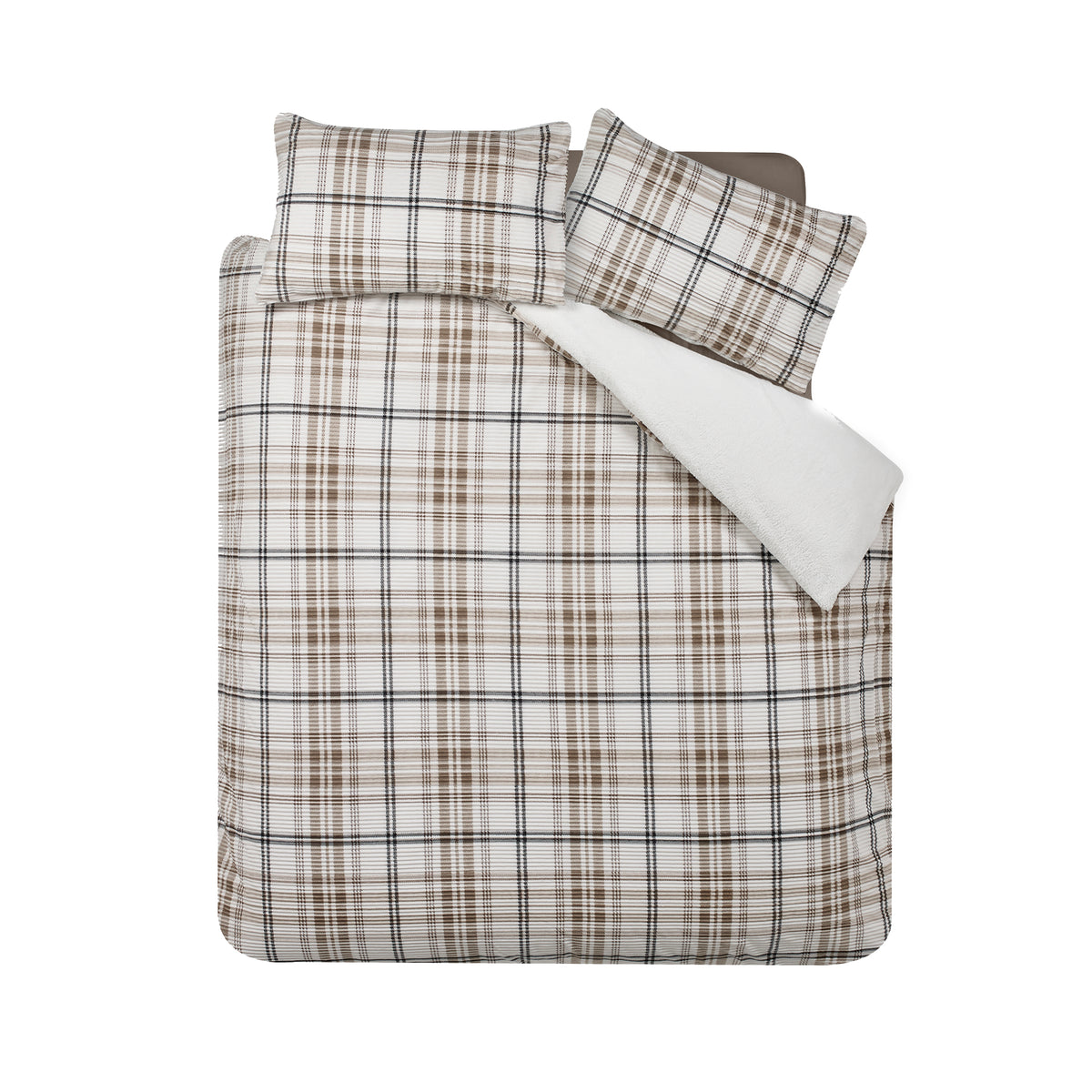Catherine Lansfield Cosy Ribbed Check Duvet Cover Bedding Set Natural