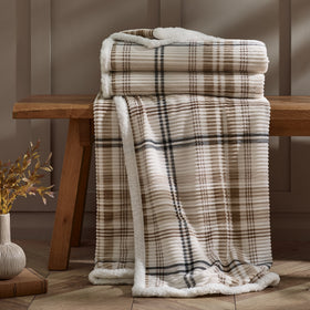 Catherine Lansfield Cosy Ribbed Check Throw Natural