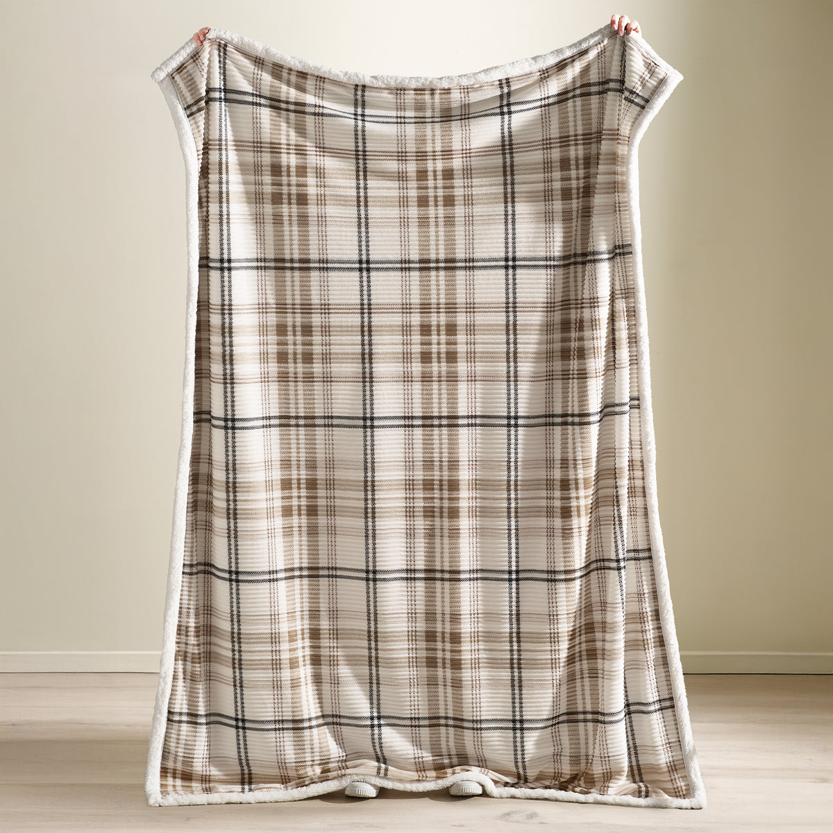 Catherine Lansfield Cosy Ribbed Check Throw Natural