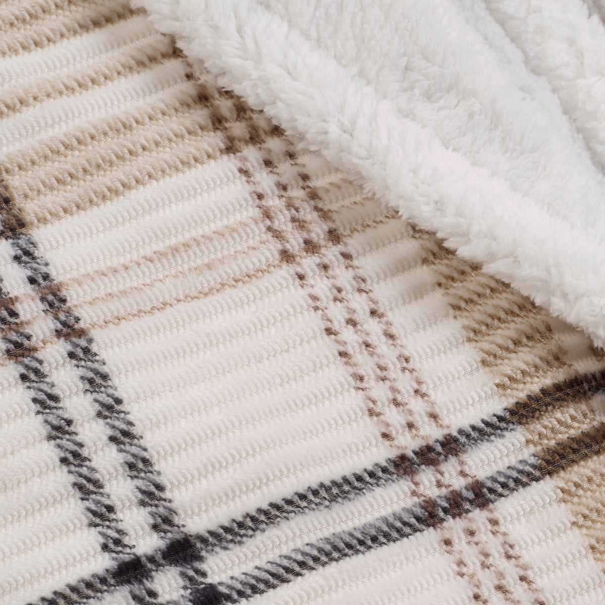 Catherine Lansfield Cosy Ribbed Check Throw Natural