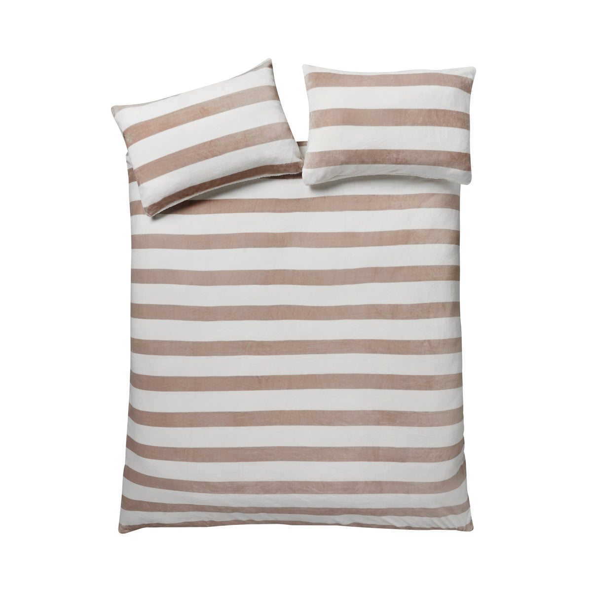 Catherine Lansfield Cosy Sherpa Stripe Duvet Cover Bedding Set Natural