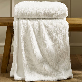 Catherine Lansfield Textured Wave Faux Fur Throw Cream