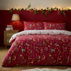 Catherine Lansfield Christmas Enchanted Twilight Duvet Cover Bedding Set Red