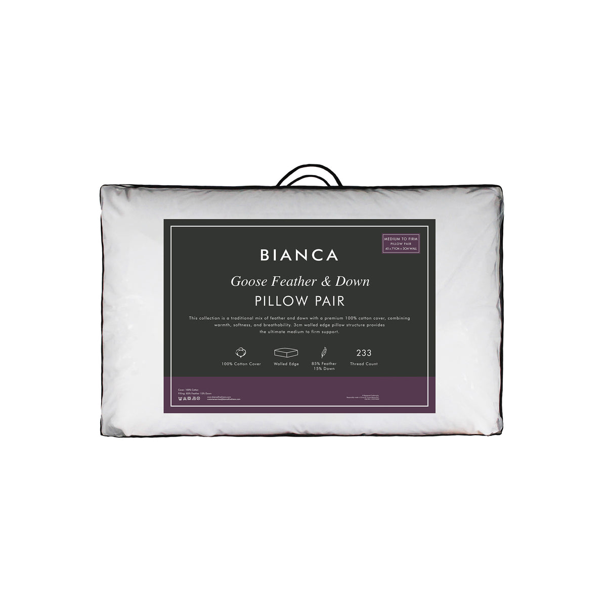 Bianca Goose Feather and Down Pair of Pillows White