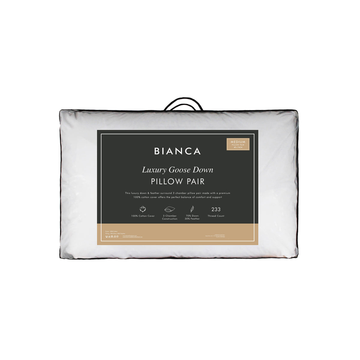 Bianca Luxury Goose Down Pair of Pillows White