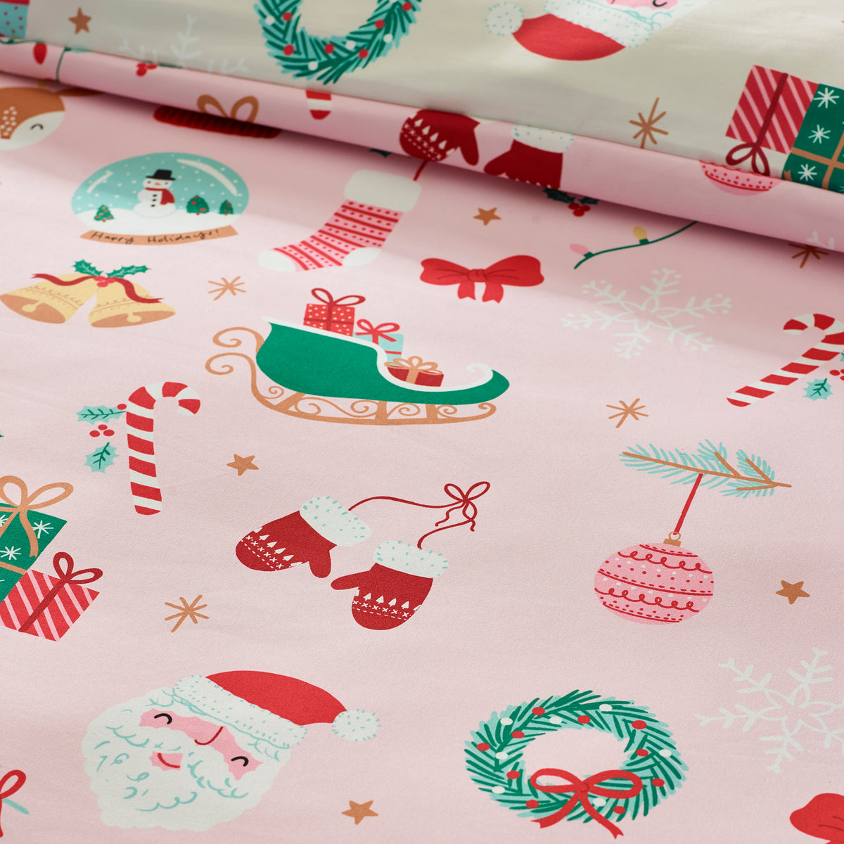 Catherine Lansfield Christmas Happy Holidays Childrens Bedding Pink