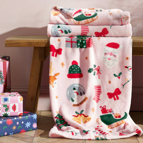 Catherine Lansfield Christmas Happy Holidays Throw Pink