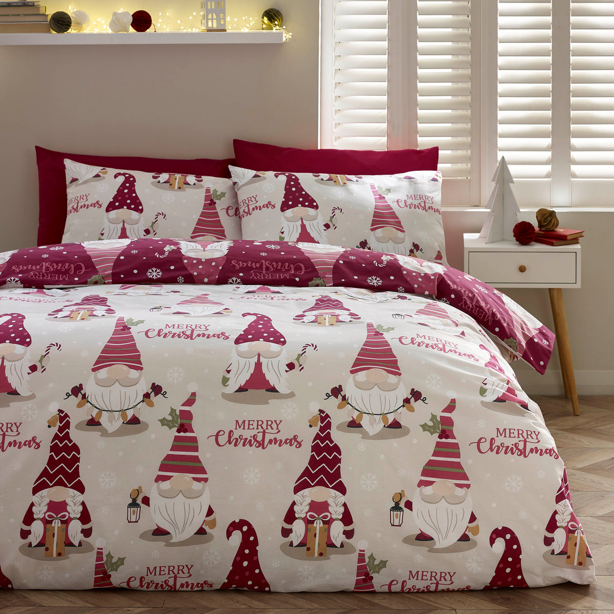 Catherine Lansfield Christmas Gonks Duvet Cover Bedding Set Plum