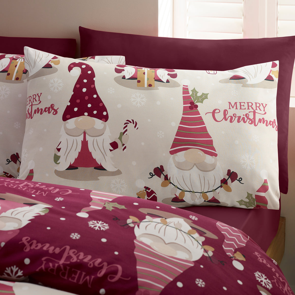 Catherine Lansfield Christmas Gonks Duvet Cover Bedding Set Plum