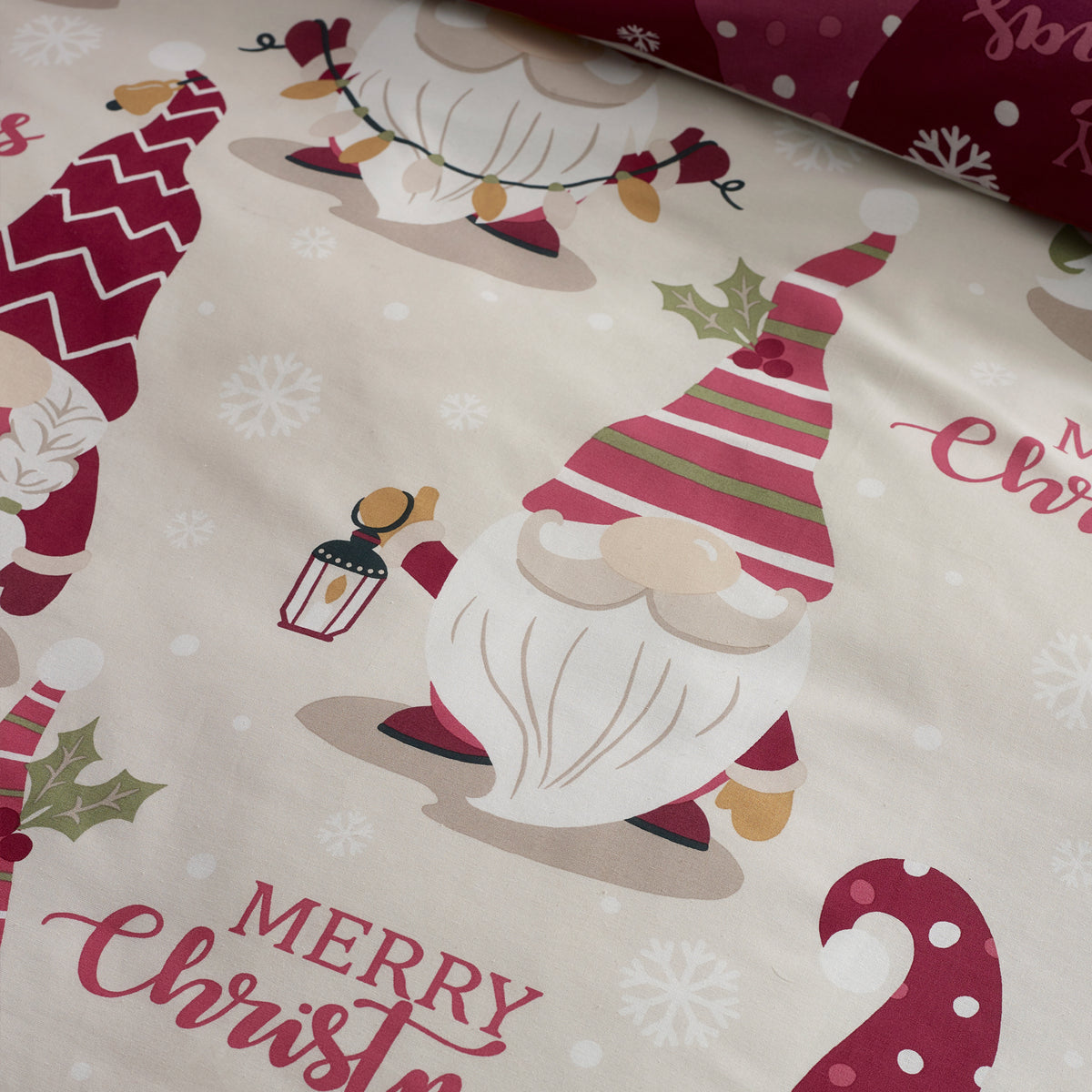 Catherine Lansfield Christmas Gonks Duvet Cover Bedding Set Plum