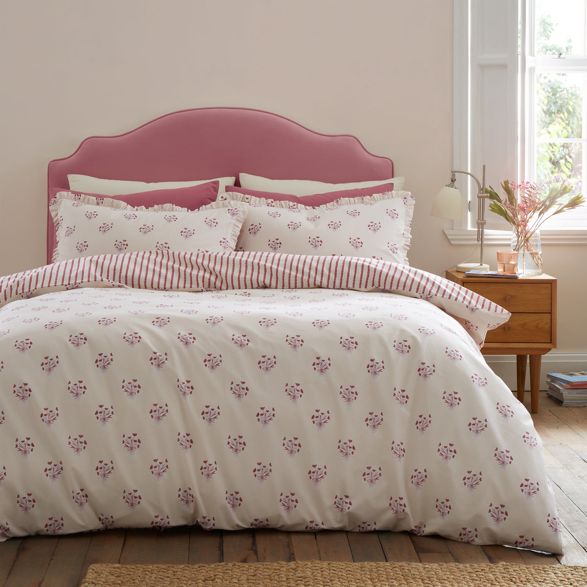 Emily Bond Hand Gathered Posy Duvet Cover Bedding Set Cream Red